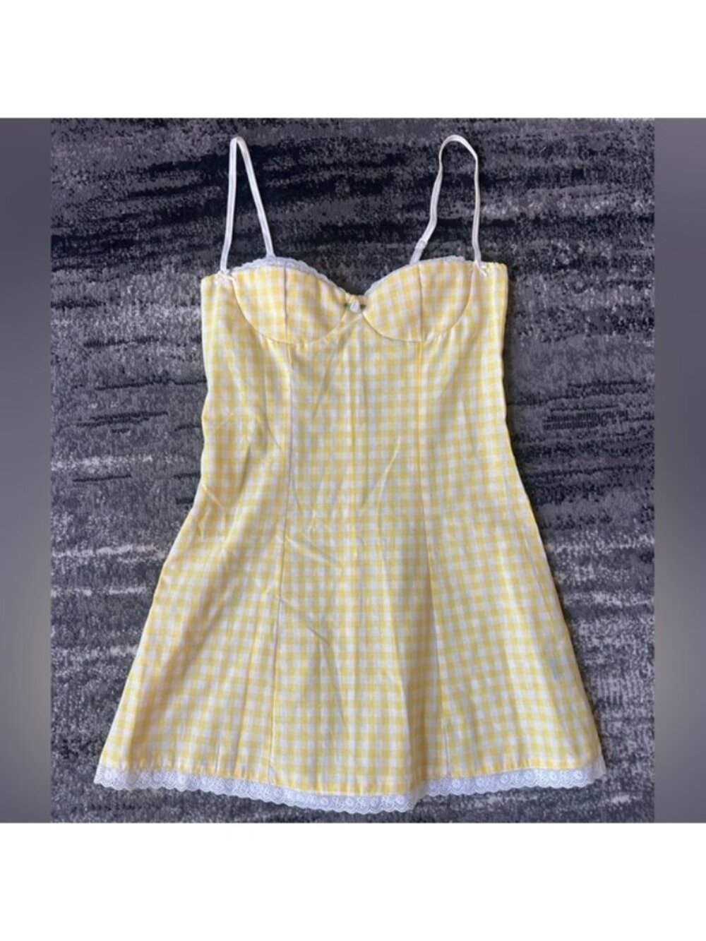 SHEIN Gingham Mini Dress With Lace Trim & Bow/Rose Details